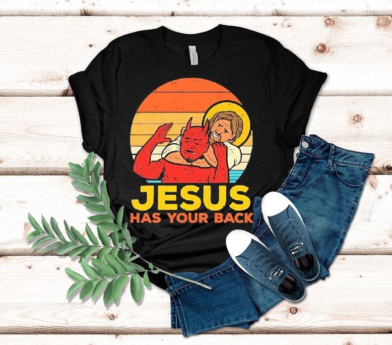 Jesus Has Your Back Santa Devil Vintage Graphic Tshirt