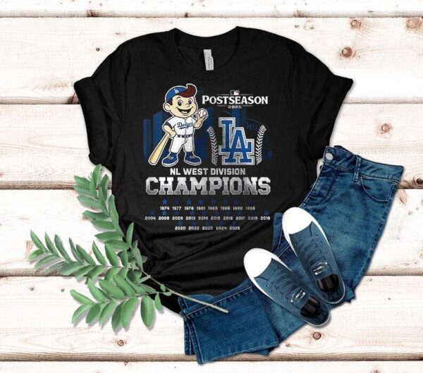 Los Angeles Dodgers 2025 Nl West Champions Name Roster Mascot Shirt