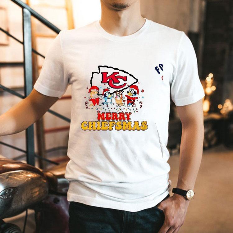 Merry Chiefsmas Kansas City Chiefs Christmas Bluey Cartoon Tshirt