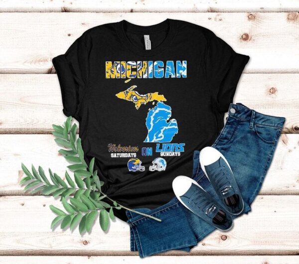 Michigan Sports Michigan Wolverines On Saturdays X Detroit Lions On Sundays State Of Mascot Shirt