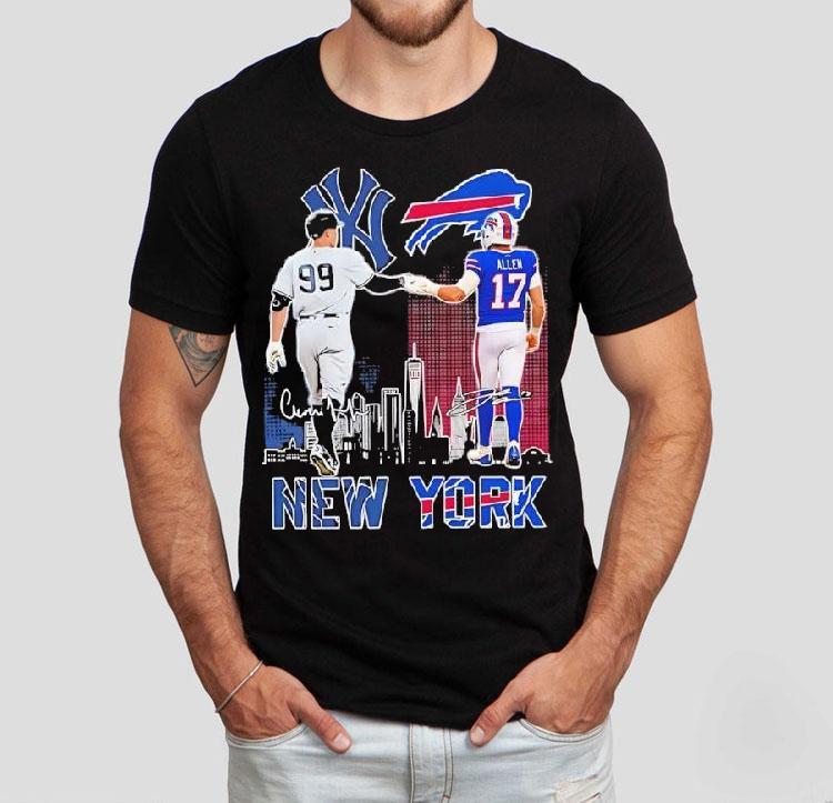  New York Yankees Aaron Judge Buffalo Bills Josh Allen Featuring Signatures Tshirt