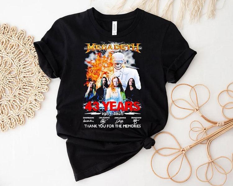 Skeleton Megadeth 43 Years 1983 2026 Thank You For The Memories Signatures Shirt 4  Skeleton Megadeth  Years   Thank You For The Memories Signatures Tshirt