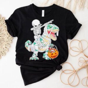 Skeleton Riding Dancing Dab Dinosaur Trex Halloween Tshirt