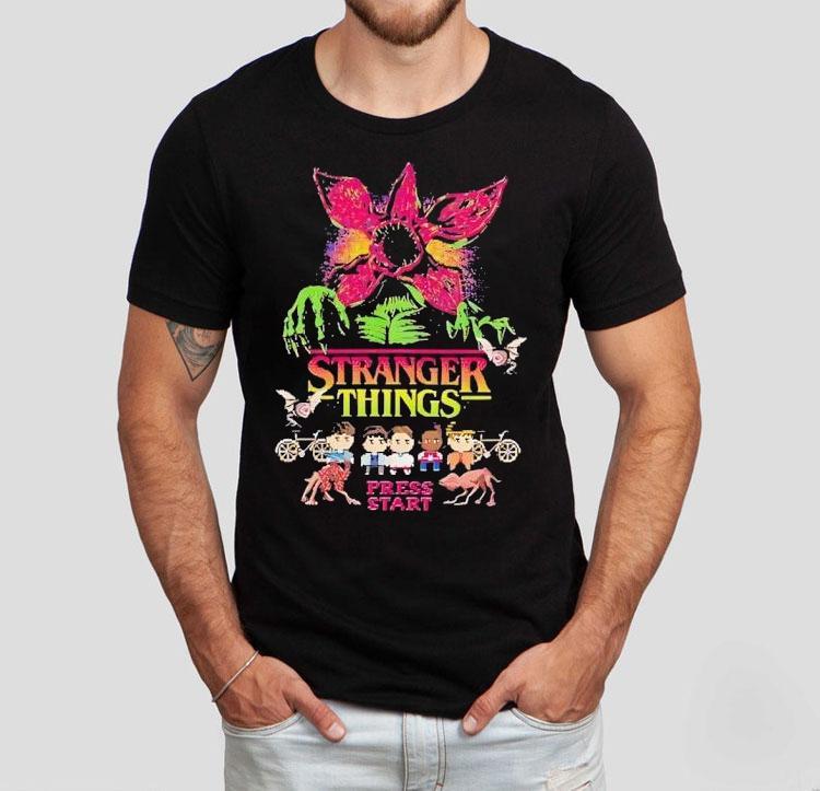  Stranger Things Press Start Flower Monster Tshirt