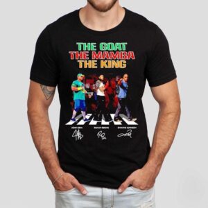 The Goat The Mamba The King As John Cena Roman Reigns Dwayne Johnson Walking Across Signatures Shirt