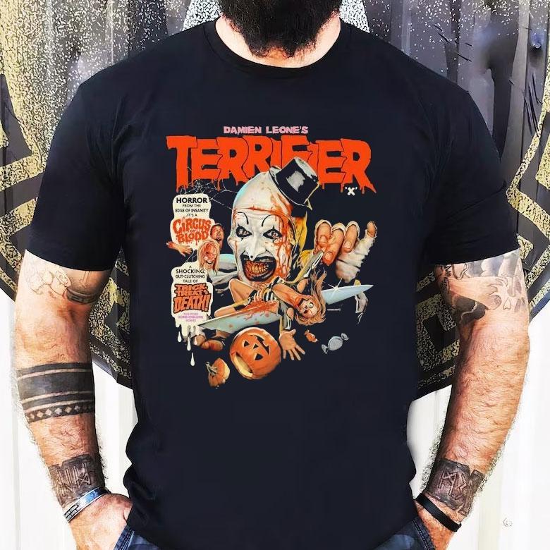 Damien Leone’s Terrifier X Horror From The Edge Of Insanity It’s A Circus Of Blood Trick Or Treat Death Shirt Damien Leone’s Terrifier X Horror From The Edge Of Insanity It’s A Circus Of Blood Trick Or Treat Death Shirt