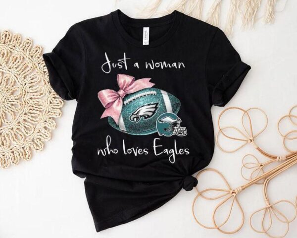 Just A Woman Who Loves Philadelphia Eagles Pink Bow 2025 Shirt