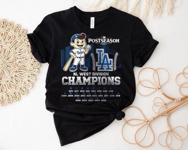 Los Angeles Dodgers 2025 Nl West Champions Name Roster Mascot Shirt