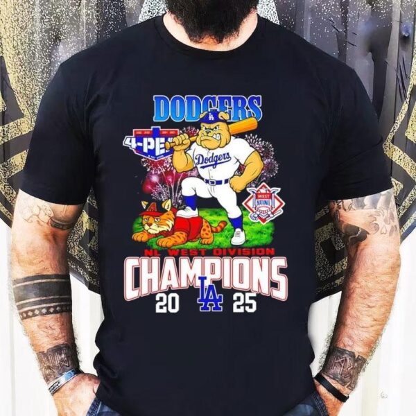 Los Angeles Dodgers 2025 Nl West Division Champions Mascots Bulldog And A Cat Shirt