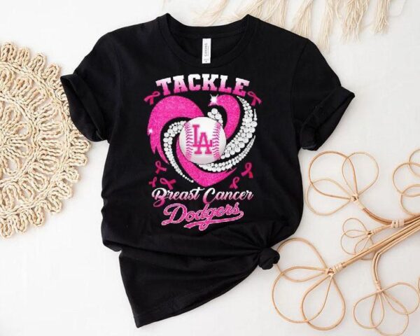 Los Angeles Dodgers Breast Cancer Awareness Tackle Heart Shirt