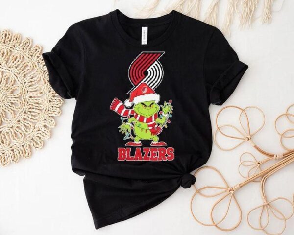 Portland Trail Blazers Christmas Grinch Santa Holiday Shirt