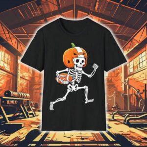 Skeleton American Football Player Spooky Sports Tshirt