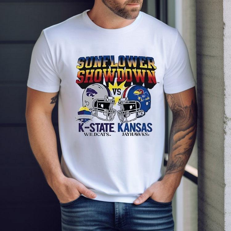 Sunflower Showdown K-state Wildcats Vs Kansas Jayhawks Football Helmet Shirt Sunflower Showdown K-state Wildcats Vs Kansas Jayhawks Football Helmet Shirt