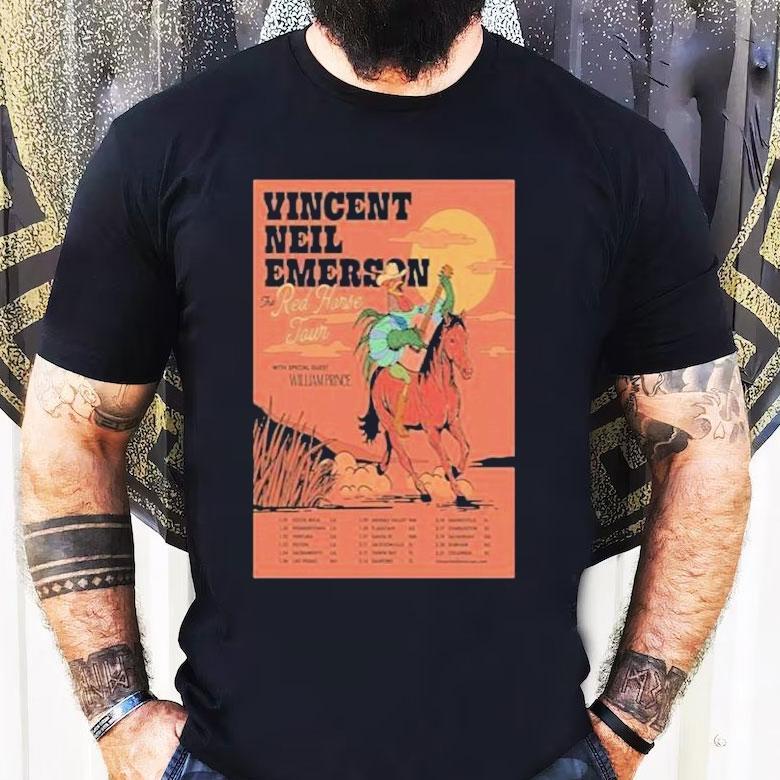Vincent Neil Emerson The Red Horse 2026 Tour Rooster Guitar Shirt Vincent Neil Emerson The Red Horse 2026 Tour Rooster Guitar Shirt