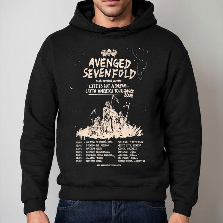 Avenged Sevenfold Life Is But A Dream Latin America Tour 2026 Dates Grim Reaper Shirt Avenged Sevenfold Life Is But A Dream Latin America Tour 2026 Dates Grim Reaper Shirt