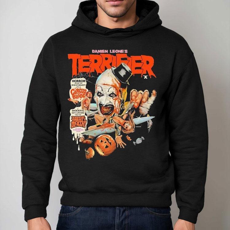 Damien Leone’s Terrifier X Horror From The Edge Of Insanity It’s A Circus Of Blood Trick Or Treat Death Shirt Damien Leone’s Terrifier X Horror From The Edge Of Insanity It’s A Circus Of Blood Trick Or Treat Death Shirt