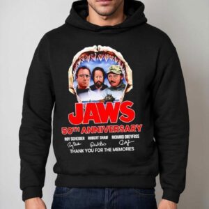 Jaws Th Anniversary Roy Scheider Robert Shaw Richard Dreyfuss Thank You For The Memories Signatures Hoodie