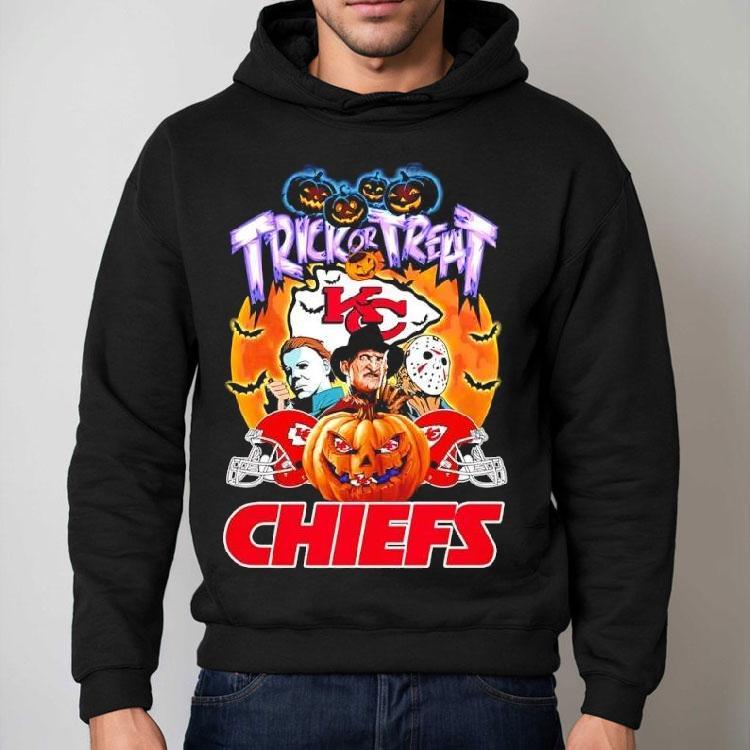 Kansas City Chiefs Michael Myers Freddy Krueger Jason Voorhees Trick Or Treat Halloween Logo Shirt Kansas City Chiefs Michael Myers Freddy Krueger Jason Voorhees Trick Or Treat Halloween Logo Shirt