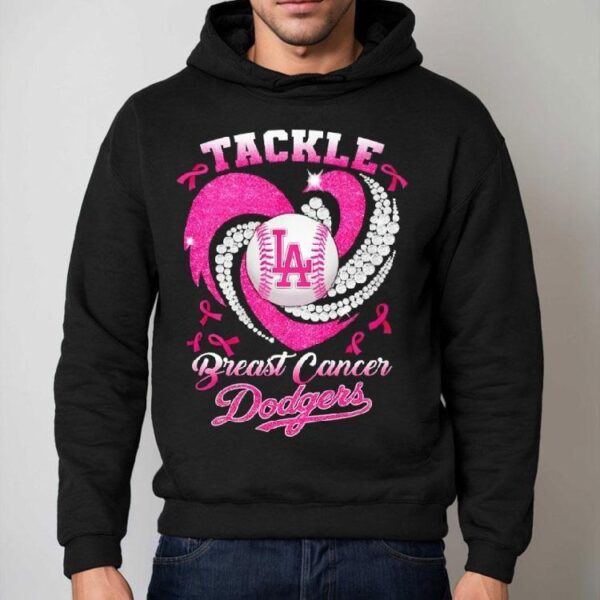 Los Angeles Dodgers Breast Cancer Awareness Tackle Heart Shirt