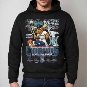 Seattle Mariners American League Championship Series Champions 2025 Signatures Shirt 2 Seattle Mariners American League Championship Series Champions Signatures Hoodie