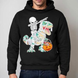 Skeleton Riding Dancing Dab Dinosaur Trex Halloween Hoodie