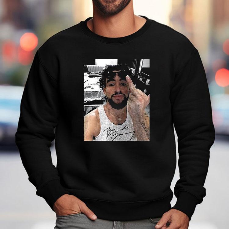 Bad Bunny Middle Finger Photo Signature Shirt Bad Bunny Middle Finger Photo Signature Shirt