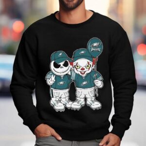Jack Skellington And It X Philadelphia Eagles Halloween 2025 Shirt 3 Jack Skellington And It X Philadelphia Eagles Halloween Sweatshirt