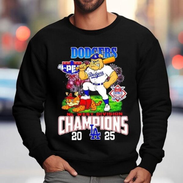 Los Angeles Dodgers 2025 Nl West Division Champions Mascots Bulldog And A Cat Shirt