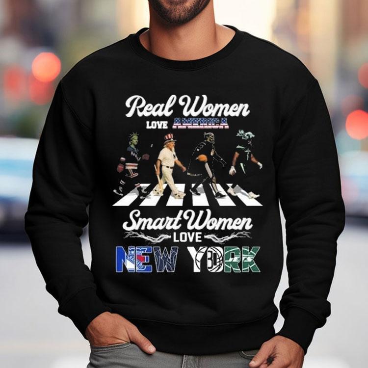 Real Women Love America Smart Women Love New York City Sports Rangers Yankees Nets And Jets Mascot Walking 2025 Shirt Real Women Love America Smart Women Love New York City Sports Rangers Yankees Nets And Jets Mascot Walking 2025 Shirt