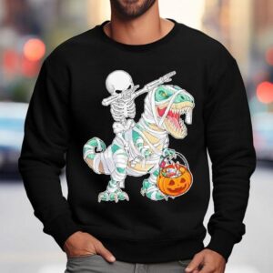 Skeleton Riding Dancing Dab Dinosaur Trex Halloween Sweatshirt