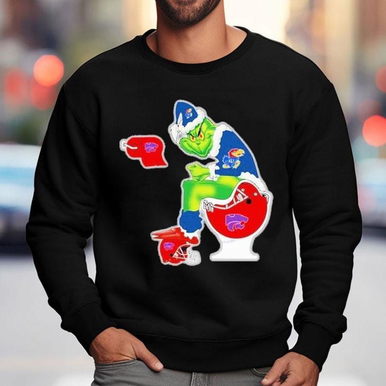 The Grinch Kansas Jayhawks Sitting On Toilet Kansas State Wildcats Xmas Holiday Christmas Shirt The Grinch Kansas Jayhawks Sitting On Toilet Kansas State Wildcats Xmas Holiday Christmas Shirt
