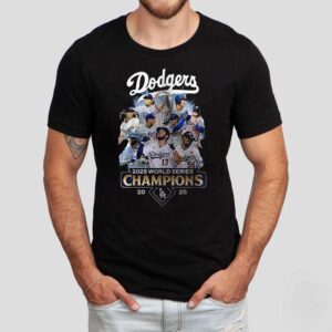 Los Angeles Dodgers 2025 World Series Champions Team Graphic 2 Sided Shirt Los Angeles Dodgers 2025 World Series Champions Team Graphic 2 Sided Shirt