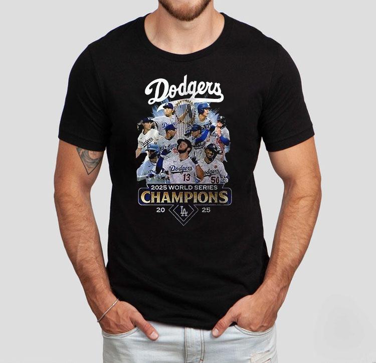 Los Angeles Dodgers 2025 World Series Champions Team Graphic 2 Sided Shirt 4 Los Angeles Dodgers World Series Champions Team Graphic Sided Tshirt