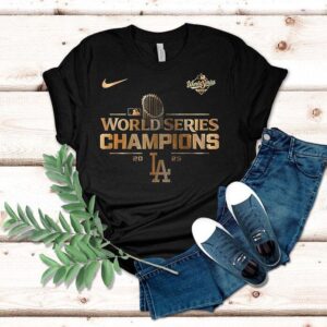 Los Angeles Dodgers World Series Champions Back To Back Golden Logo 2 Sided Shirt