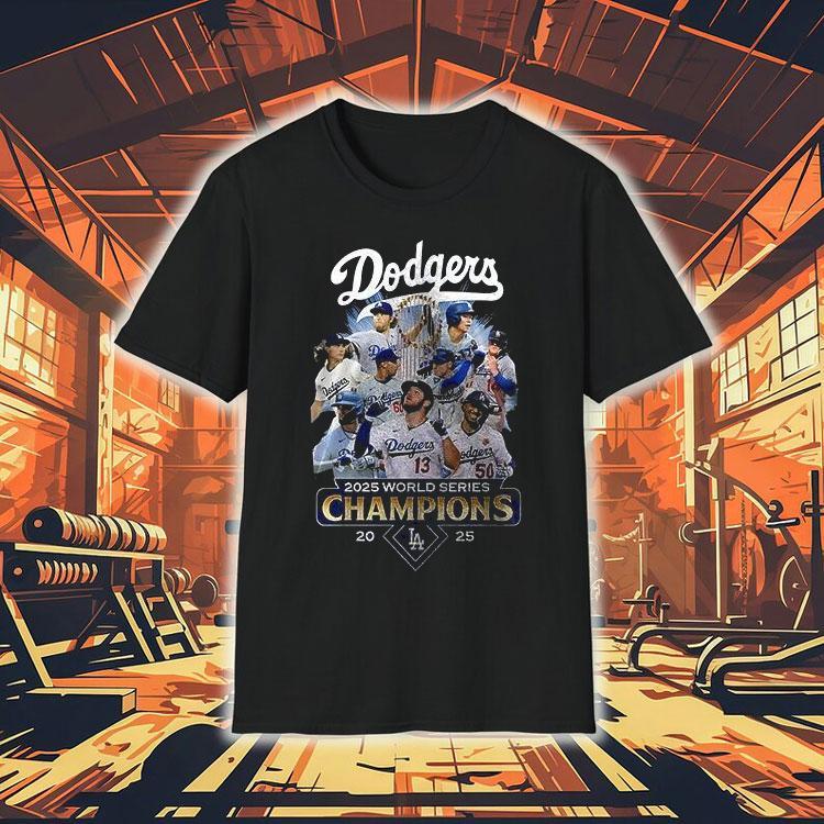 Los Angeles Dodgers 2025 World Series Champions Team Graphic 2 Sided Shirt Los Angeles Dodgers 2025 World Series Champions Team Graphic 2 Sided Shirt