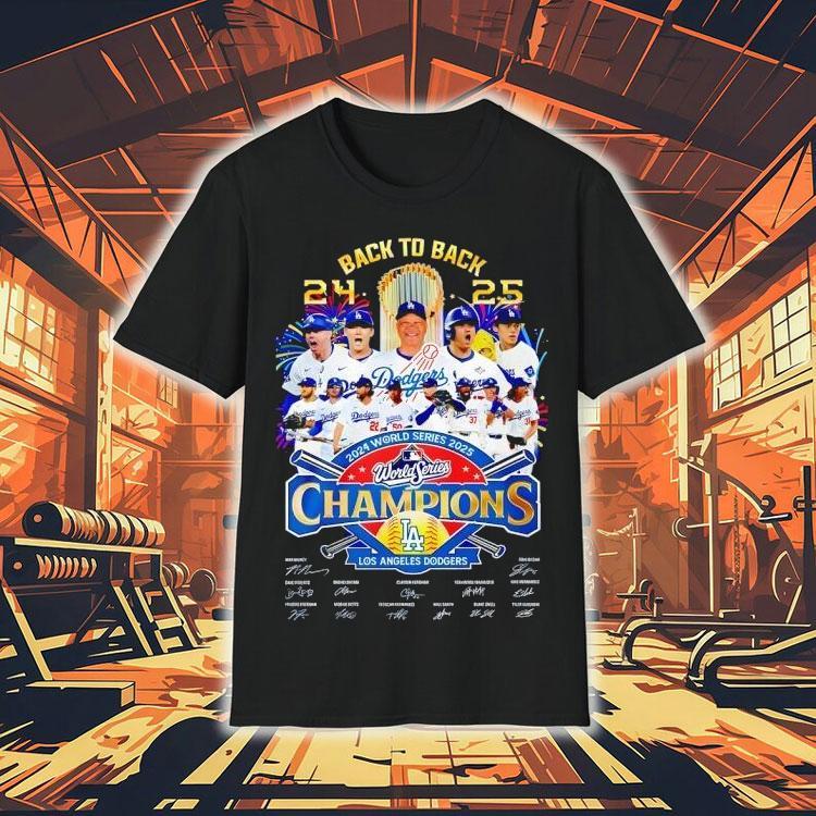 Los Angeles Dodgers Back To Back World Series Champions Signatures Shirt Los Angeles Dodgers Back To Back World Series Champions Signatures Shirt