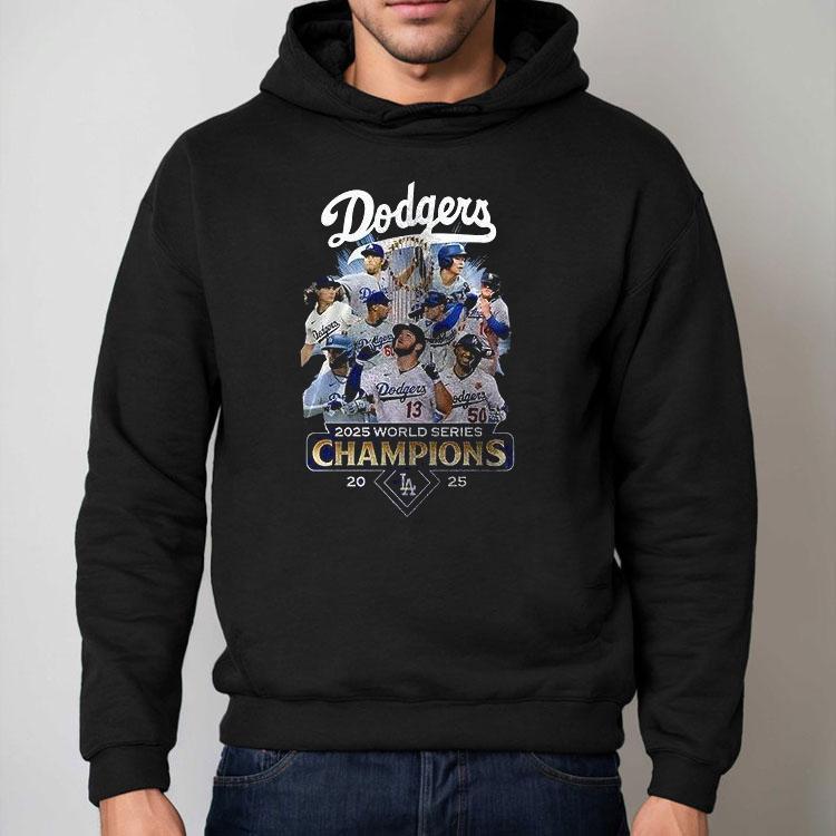 Los Angeles Dodgers 2025 World Series Champions Team Graphic 2 Sided Shirt Los Angeles Dodgers 2025 World Series Champions Team Graphic 2 Sided Shirt